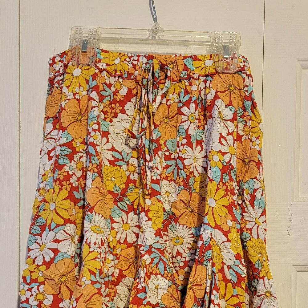 SO Tie-Front Floral Mini Skirt, Orange Floral, Medium